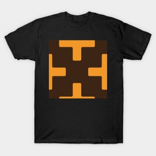 Golden sunny yellow and warm dark chocolate brown plus cross minimalist block pattern T-Shirt